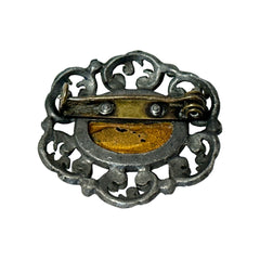 Vintage Czech Amethyst Glass Cabochon Antiqued Silver Tone Brooch
