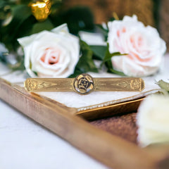 Antique French Art Deco Floral Gold Filled Bar Brooch | Signed Oria Bar Pin