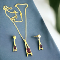 Vintage Signed Avon Amethyst Rhinestone Gold Tone Eiffel Tower Jewelry Set 1970s