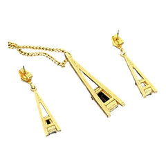 Vintage Signed Avon Amethyst Rhinestone Gold Tone Eiffel Tower Jewelry Set 1970s