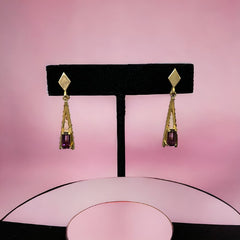 Vintage Signed Avon Amethyst Rhinestone Gold Tone Eiffel Tower Jewelry Set 1970s