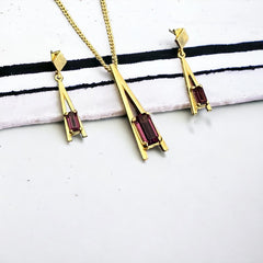 Vintage Signed Avon Amethyst Rhinestone Gold Tone Eiffel Tower Jewelry Set 1970s