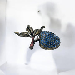 Vintage Blue Rhinestones & Gunmetal Apple Brooch, 1990s-2000s