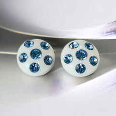 Vintage Blue Rhinestones & White Plastic Round Clip-on Earrings