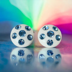 Vintage Blue Rhinestones & White Plastic Round Clip-on Earrings