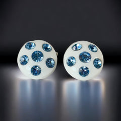 Vintage Blue Rhinestones & White Plastic Round Clip-on Earrings