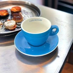 French Cafés Richard Classic Double Espresso Coffee Cup & Saucer Set - Blue