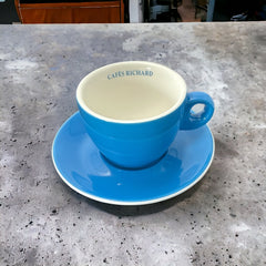 French Cafés Richard Classic Double Espresso Coffee Cup & Saucer Set - Blue