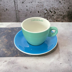 French Cafés Richard Classic Double Espresso Coffee Cup & Saucer Set - BlueGreen