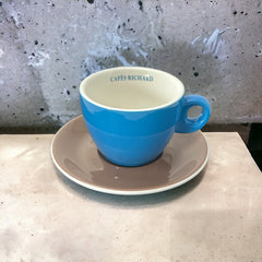 French Cafés Richard Classic Double Espresso Coffee Cup & Saucer Set -Blue Light Brown