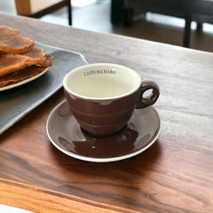 French Cafés Richard Classic Double Espresso Coffee Cup & Saucer Set - Brown