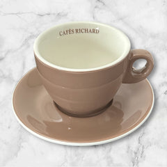 French Cafés Richard Classic Double Espresso Coffee Cup & Saucer Set - Light Brown