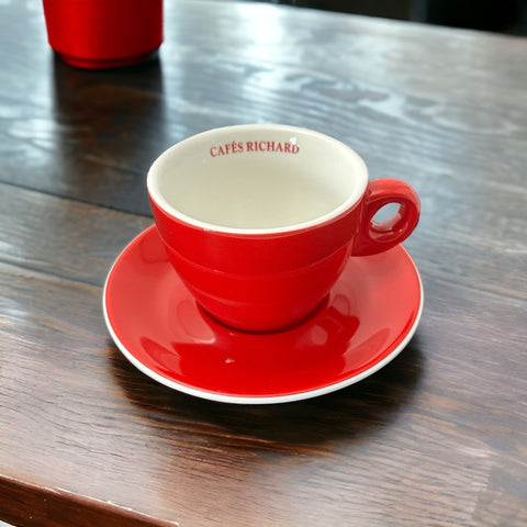 French Cafés Richard Classic Double Espresso Coffee Cup & Saucer Set - red