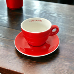 French Cafés Richard Classic Double Espresso Coffee Cup & Saucer Set - red