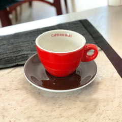 French Cafés Richard Classic Double Espresso Coffee Cup & Saucer Set - Red Brown