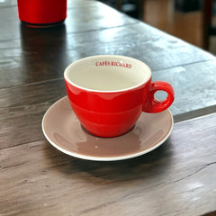 French Cafés Richard Classic Double Espresso Coffee Cup & Saucer Set - Red Light Brown