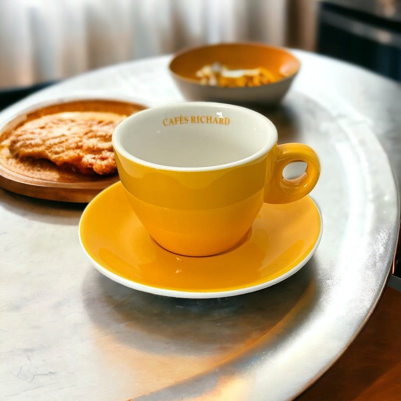 French Cafés Richard Classic Double Espresso Coffee Cup & Saucer Set - yellow