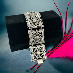 Vintage Celebrity Filigree Silver Tone Panel Bracelet