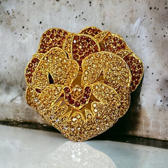 Vintage Ciner Pave Rhinestones & Gold Plated Pansy Flower Statement Brooch