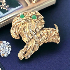 Vintage Ciner Rhinestones & Gold Tone Puppy Dog Brooch | Sparkly Rhinestones Textured Gold Tone Dog Pin | Dog Lover Unique Gift