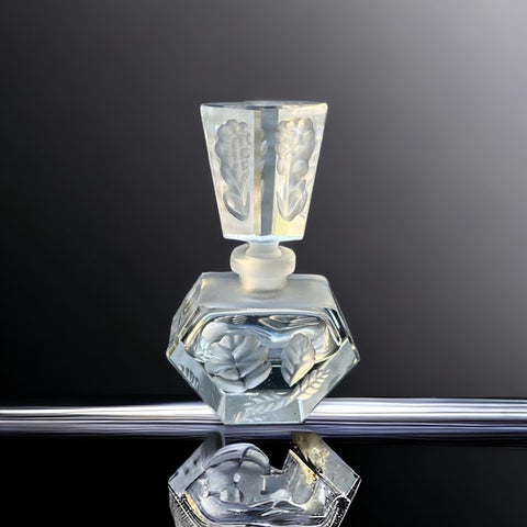 Vintage Art Deco Style Cut Glass Perfume Bottle with Etched Floral Design| Vanity Decor | Vintage Czech Art Glass | Collectible Glass Gift 