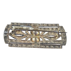 Vintage Art Deco Czech Glass Rhinestones Silver Tone Rectangular Brooch