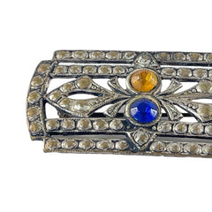 Vintage Art Deco Czech Glass Rhinestones Silver Tone Rectangular Brooch