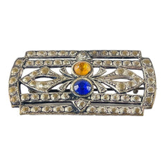 Vintage Art Deco Czech Glass Rhinestones Silver Tone Rectangular Brooch
