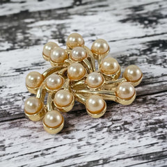 Vintage Emmons Faux Pearls Gold Tone Pinwheel Cluster Brooch