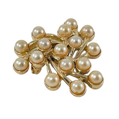 Vintage Emmons Faux Pearls Gold Tone Pinwheel Cluster Brooch