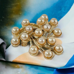 Vintage Emmons Faux Pearls Gold Tone Pinwheel Cluster Brooch