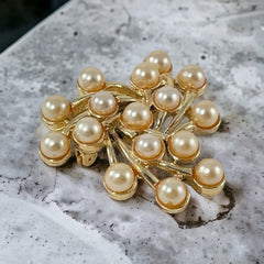 Vintage Emmons Faux Pearls Gold Tone Pinwheel Cluster Brooch