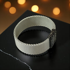 Erica Zap rhodium-plated mesh bracelet in black nickel finish with sculptural silhouette and magnetic clasp, likely new old stock.