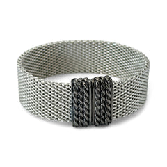 Erica Zap rhodium-plated mesh bracelet in black nickel finish with sculptural silhouette and magnetic clasp, likely new old stock.