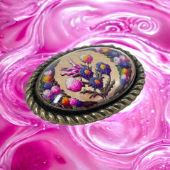 Antique Edwardian Essex Glass Style Floral Brooch | Thistle Bouquet & Garland 3-D Oval Brooch