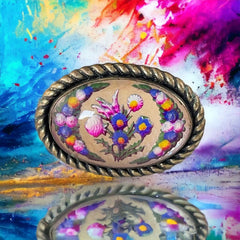 Antique Edwardian Essex Glass Style Floral Brooch | Thistle Bouquet & Garland 3-D Oval Brooch