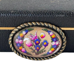 Antique Edwardian Essex Glass Style Floral Brooch | Thistle Bouquet & Garland 3-D Oval Brooch