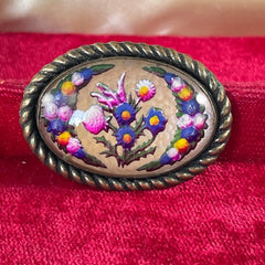 Antique Edwardian Essex Glass Style Floral Brooch | Thistle Bouquet & Garland 3-D Oval Brooch