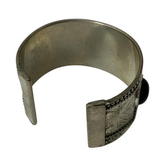 Silver Tone Cuff Bracelet with Faux Black Onyx Cabochons – Ethnic Style