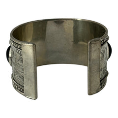Silver Tone Cuff Bracelet with Faux Black Onyx Cabochons – Ethnic Style