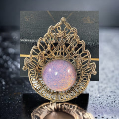 Vintage Faux Opal Cabochon & Brass Filigree Brooch/Dress Clip