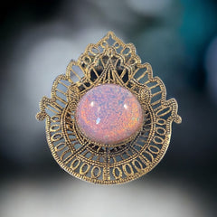 Vintage Faux Opal Cabochon & Brass Filigree Brooch/Dress Clip