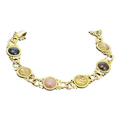 Vintage Faux Opal Glass Cabochon Gold Tone Link Bracelet | 1980s Ornate Victorian Revival Gold Tone Accessories | Jewelry Gift Idea 