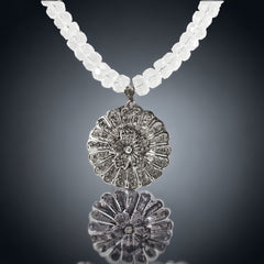 Vintage French Filigree Signed Pendant & Rock Crystal Necklace, French Designer One-of-a-Kind Necklace