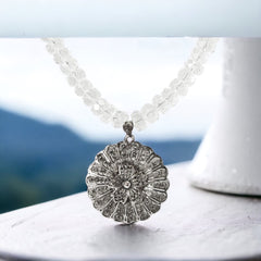 Vintage French Filigree Signed Pendant & Rock Crystal Necklace, French Designer One-of-a-Kind Necklace