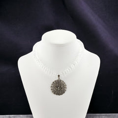 Vintage French Filigree Signed Pendant & Rock Crystal Necklace, French Designer One-of-a-Kind Necklace