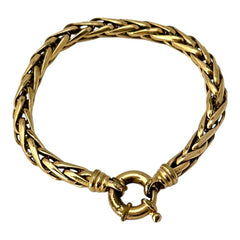 Vintage French wheat chain bracelet, gold-plated design from the 1980s, featuring an elegant oversized clasp for a bold yet refined statement