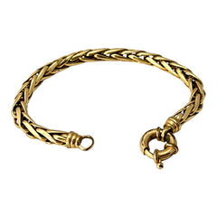 Vintage French wheat chain bracelet, gold-plated design from the 1980s, featuring an elegant oversized clasp for a bold yet refined statement