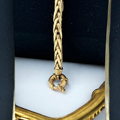 Vintage French wheat chain bracelet, gold-plated design from the 1980s, featuring an elegant oversized clasp for a bold yet refined statement
