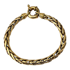 Vintage French wheat chain bracelet, gold-plated design from the 1980s, featuring an elegant oversized clasp for a bold yet refined statement